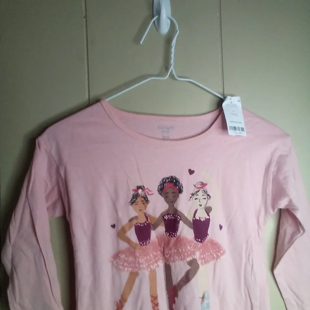 Carter's Kids Long Sleeve Shirt 7 Pink Ballerina Dance